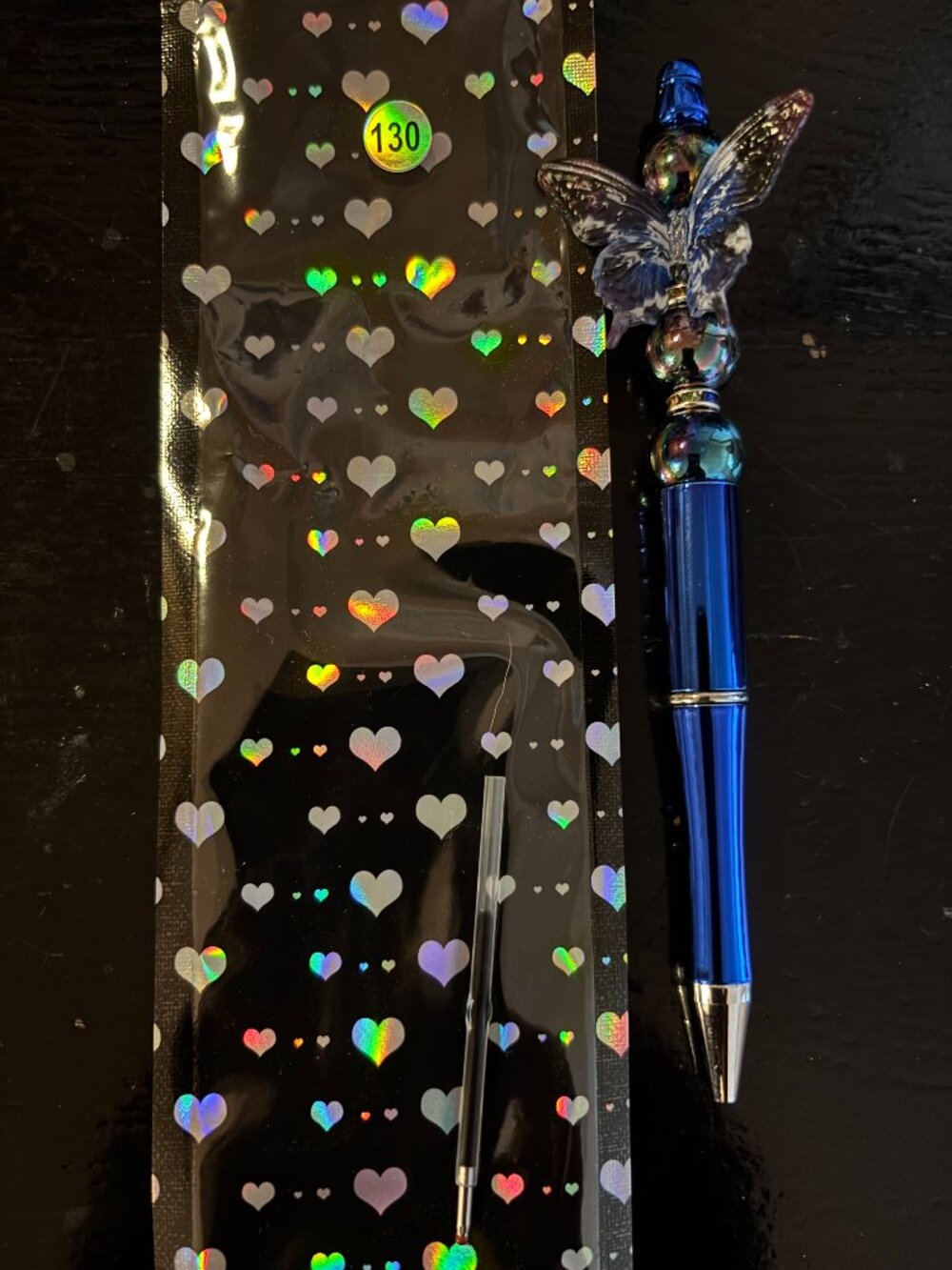 Blue Metallic Beaded Pens